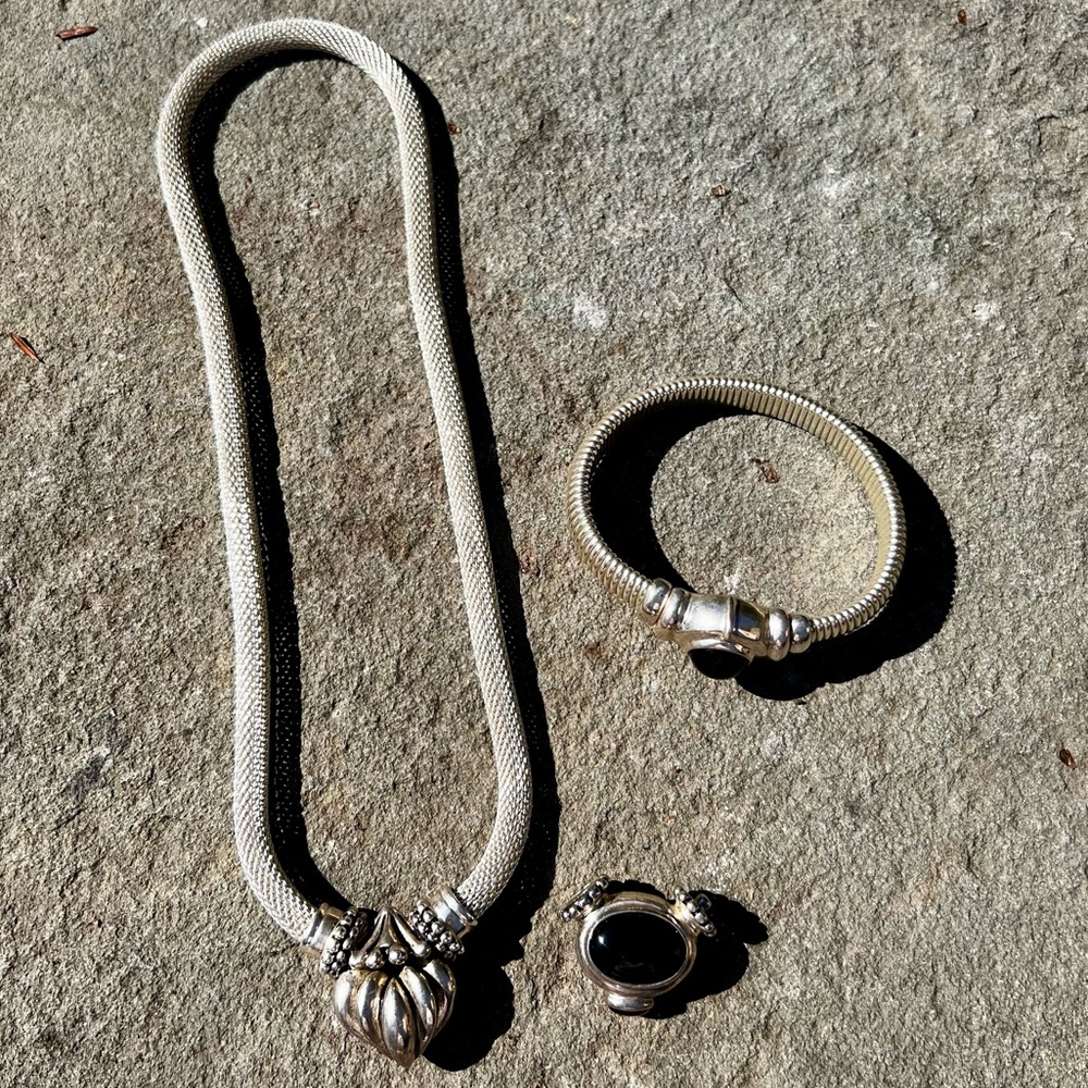 Joseph Esposito ESPO Sterling Silver Necklace + Pedants and Bracelet Onyx Amber - Picture 2 of 10